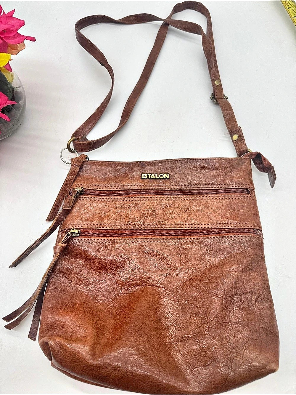 Estalon Brown Leather-Look Crossbody Bag